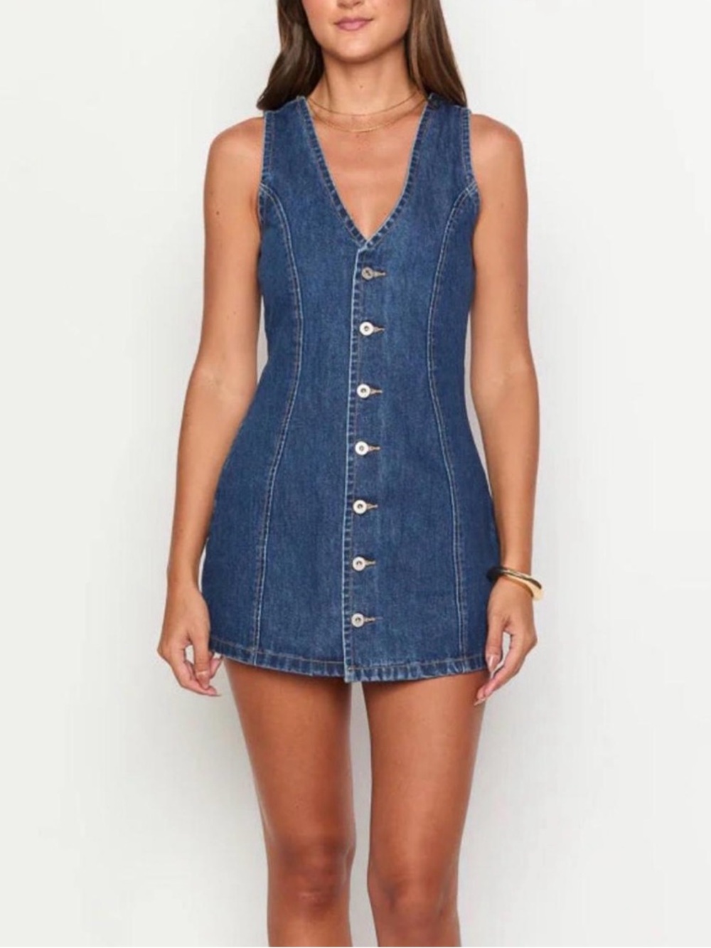 Sleeveless Denim Button-Front Mini Dress